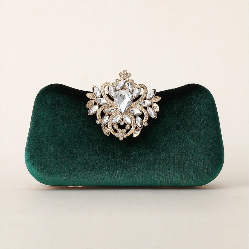 Clutch Bag Evening - Темно-зеленый бархатный клатч с роскошной цветочной