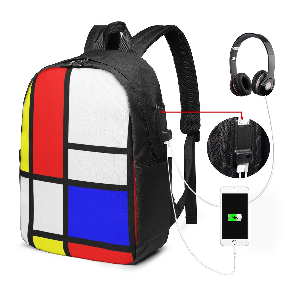 Women Bags For Laptop - Рюкзак Piet Mondrian Composition, дорожная сумка