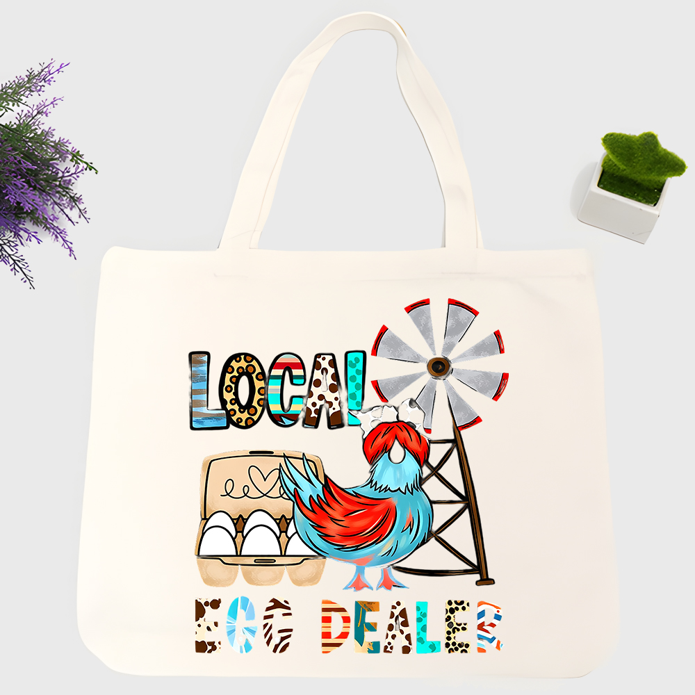 Women Bags Farmers - Холщовая сумка-тоут с графическим рисунком кур